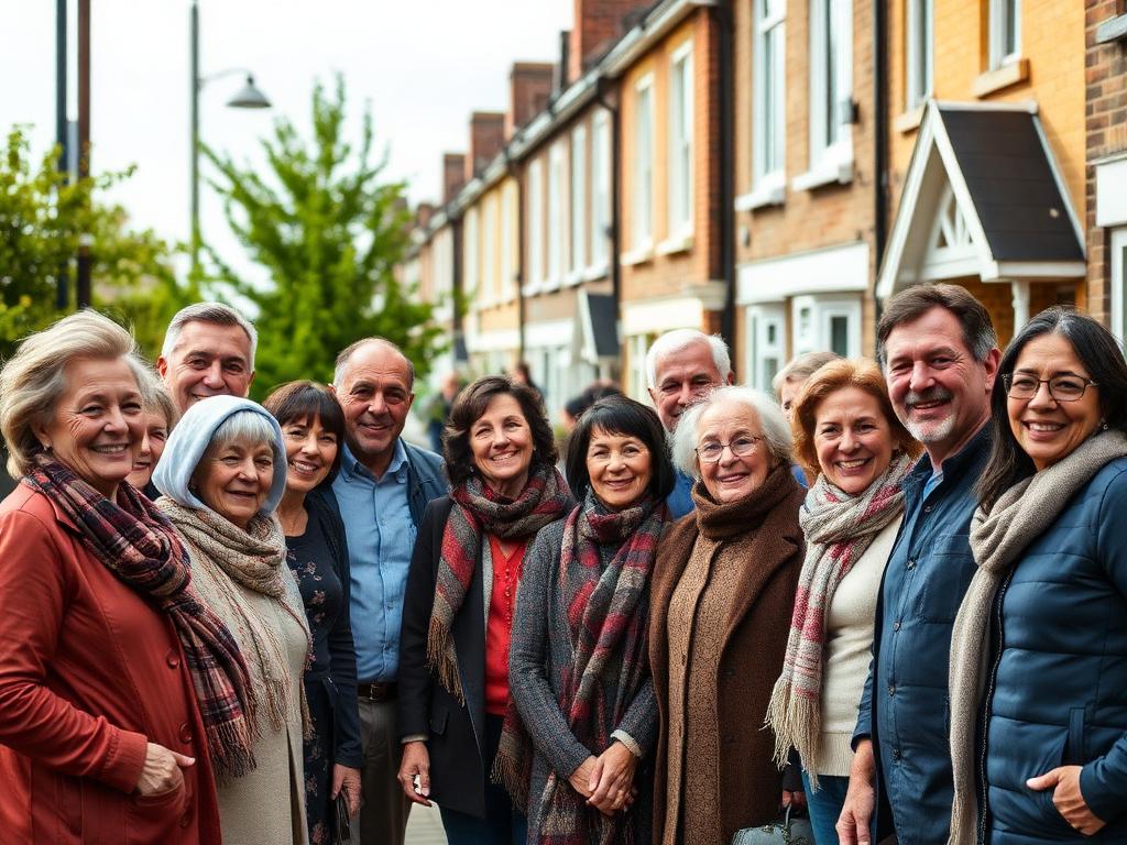 A group of neighbours of all ages together on their street